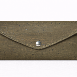 Gro&szlig;es handgemachtes Portemonnaie aus Kork in Olivgr&uuml;n mit Druckknopf und Rei&szlig;verschluss-M&uuml;nzfach, gefertigt in &Ouml;sterreich